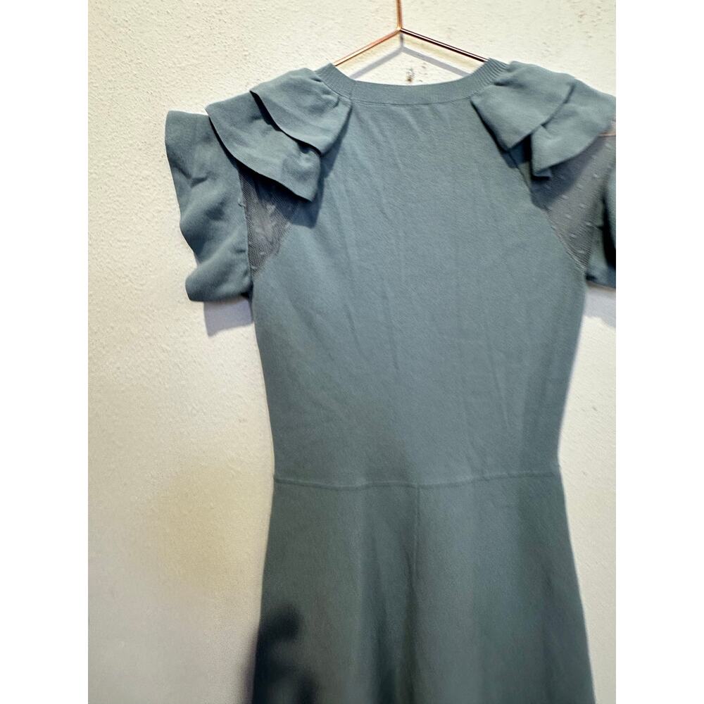 RED VALENTINO Blue Point D'esprit-trimmed Ruffle Stretch Knit Mini Dress size S - Picture 4 of 12